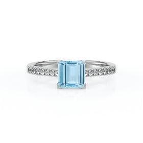 Solitaire accompagné aigue-marine et diamant Divine Idylle - 27