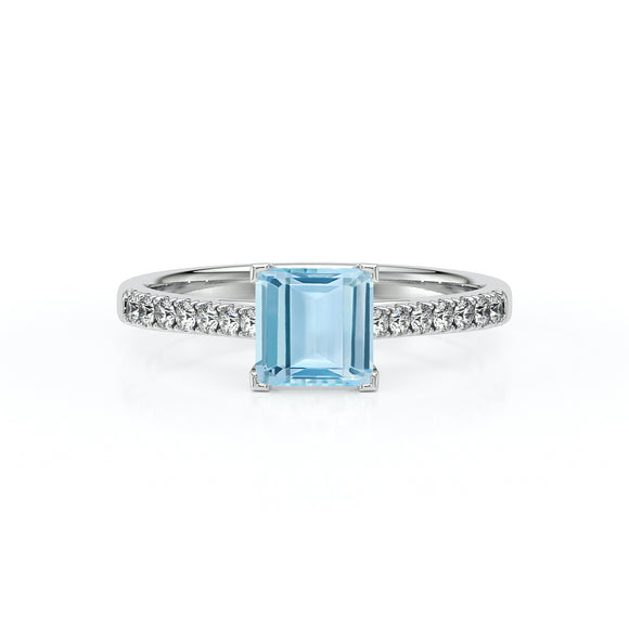 Solitaire accompagné aigue-marine et diamant Divine Idylle - 27