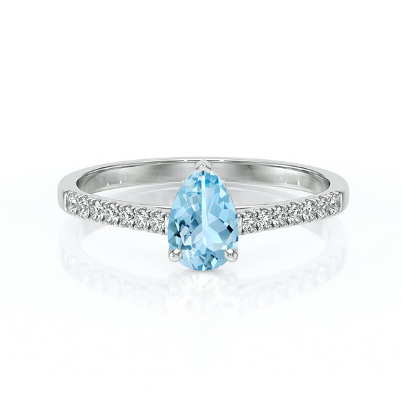 Solitaire accompagné aigue-marine et diamant Divine Idylle - 2