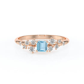 Solitaire accompagné aigue-marine et diamant Pluie d'étoiles - 13