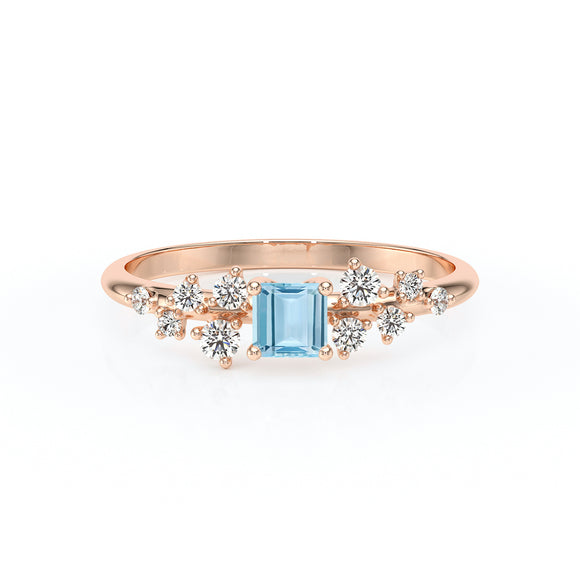 Solitaire accompagné aigue-marine et diamant Pluie d'étoiles - 13