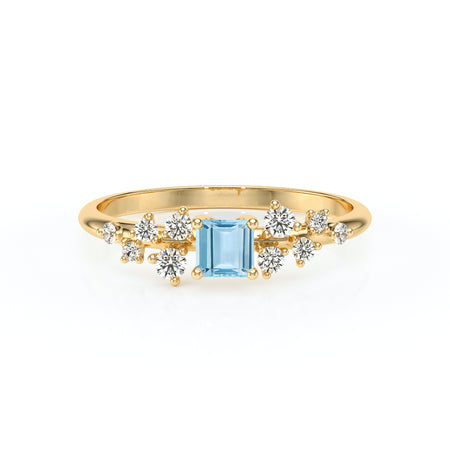 Solitaire accompagné aigue-marine et diamant Pluie d'étoiles - 13