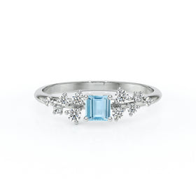 Solitaire accompagné aigue-marine et diamant Pluie d'étoiles - 13