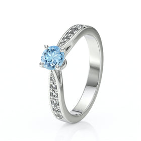 Solitaire accompagné aigue-marine et diamant Pluie d’étoiles - 15