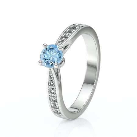 Solitaire accompagné aigue-marine et diamant Pluie d’étoiles - 15