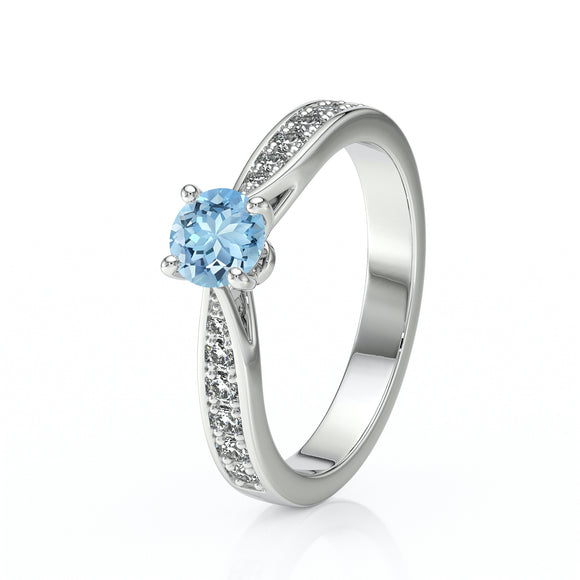 Solitaire accompagné aigue-marine et diamant Pluie d’étoiles - 15