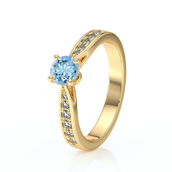 Solitaire accompagné aigue-marine et diamant Pluie d’étoiles - 15