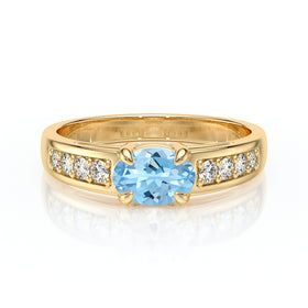 Solitaire accompagné aigue-marine et diamant Pluie d’étoiles - 16