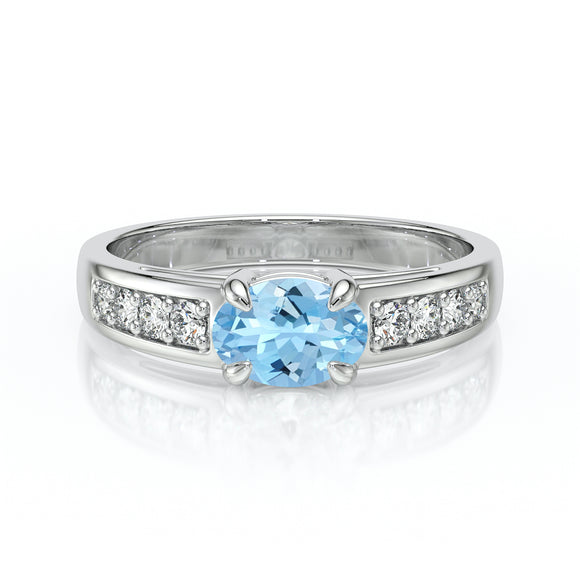 Solitaire accompagné aigue-marine et diamant Pluie d’étoiles - 16