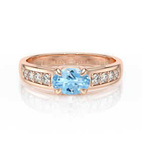 Solitaire accompagné aigue-marine et diamant Pluie d’étoiles - 16