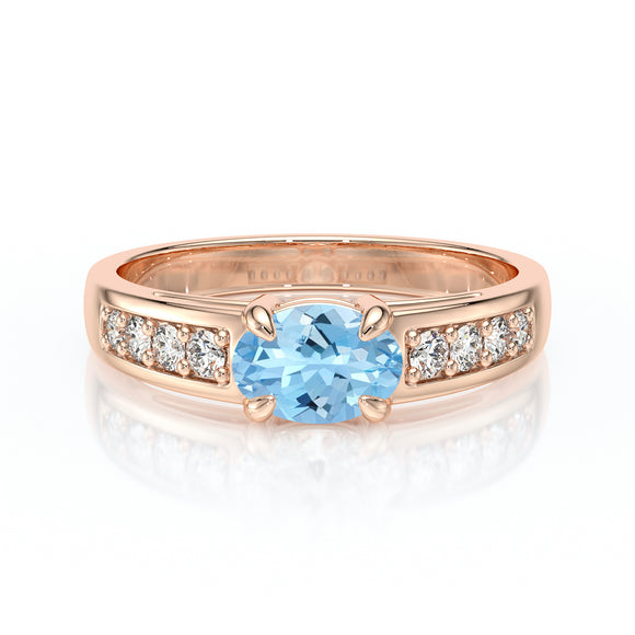 Solitaire accompagné aigue-marine et diamant Pluie d’étoiles - 16