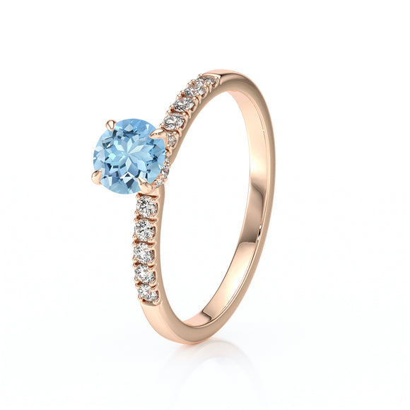 Solitaire accompagné aigue-marine et diamant Pluie d’étoiles - 17