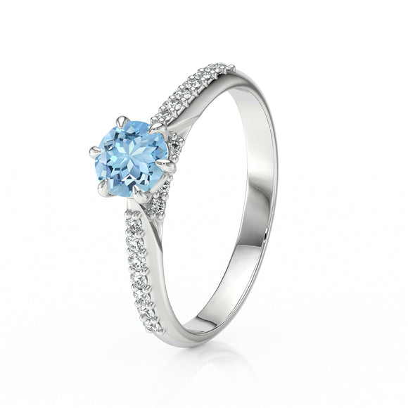 Solitaire accompagné aigue-marine diamant Pluie d’étoiles - 18