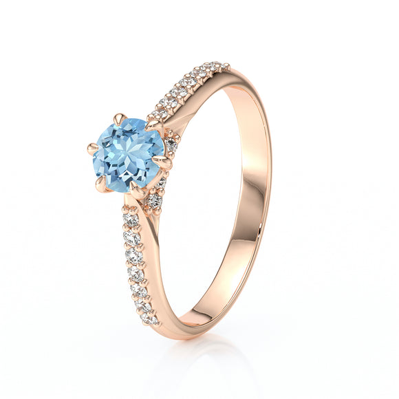 Solitaire accompagné aigue-marine diamant Pluie d’étoiles - 18