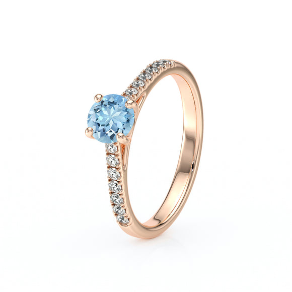 Solitaire accompagné aigue-marine et diamant Pluie d’étoiles - 19
