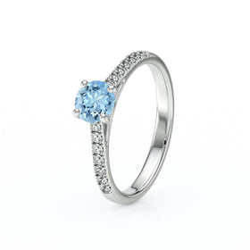 Solitaire accompagné aigue-marine et diamant Pluie d’étoiles - 19