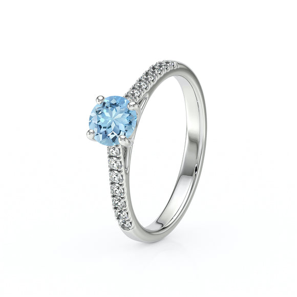Solitaire accompagné aigue-marine et diamant Pluie d’étoiles - 19