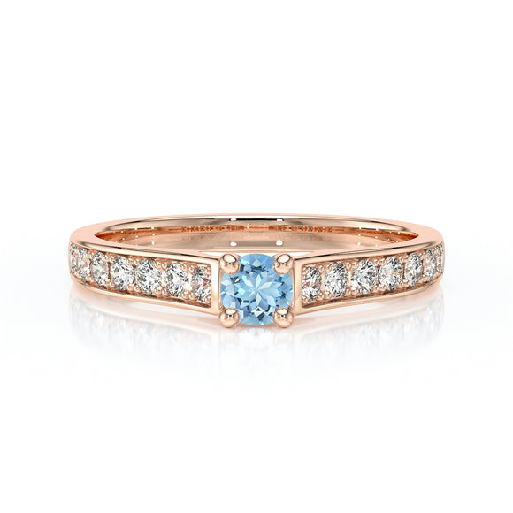 Solitaire accompagné aigue-marine et diamant Pluie d’étoiles - 2