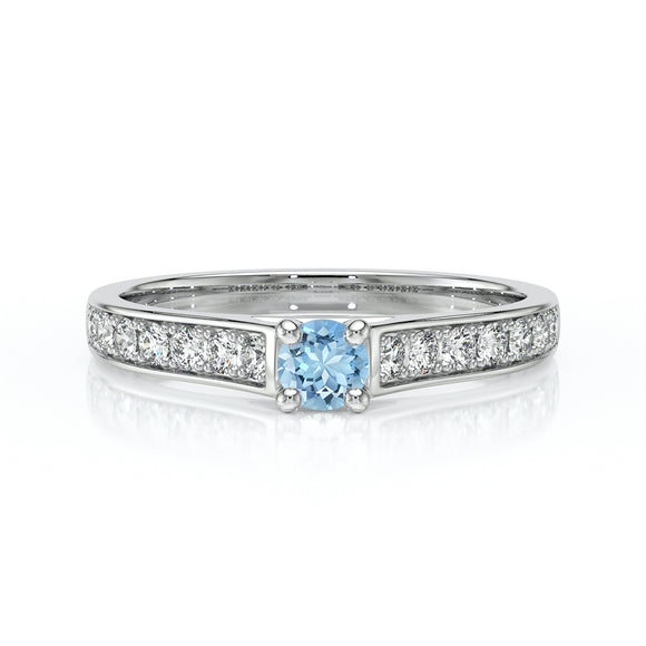 Solitaire accompagné aigue-marine et diamant Pluie d’étoiles - 2