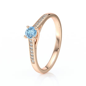 Solitaire accompagné aigue-marine et diamant Pluie d’étoiles - 4