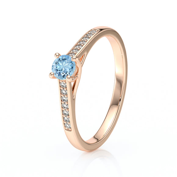 Solitaire accompagné aigue-marine et diamant Pluie d’étoiles - 4