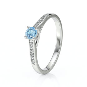 Solitaire accompagné aigue-marine et diamant Pluie d’étoiles - 4