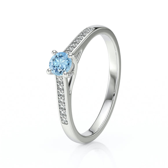 Solitaire accompagné aigue-marine et diamant Pluie d’étoiles - 4