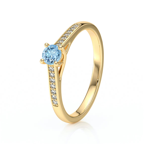 Solitaire accompagné aigue-marine et diamant Pluie d’étoiles - 4