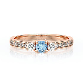 Solitaire accompagné aigue-marine et diamant Pluie d’étoiles - 7