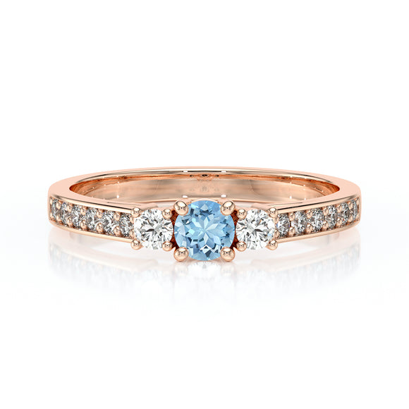 Solitaire accompagné aigue-marine et diamant Pluie d’étoiles - 7