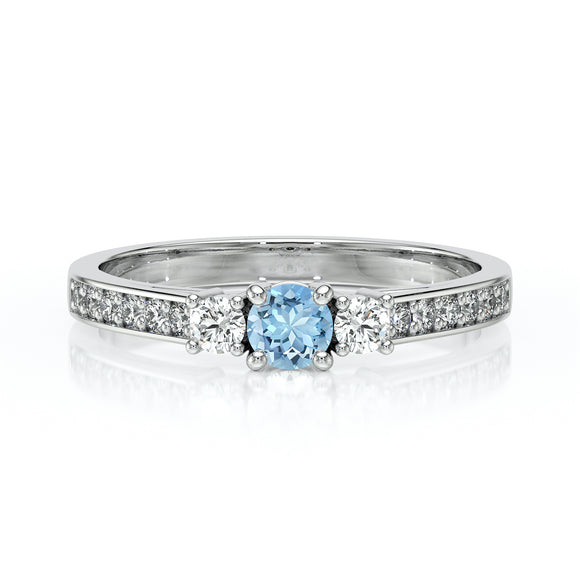 Solitaire accompagné aigue-marine et diamant Pluie d’étoiles - 7