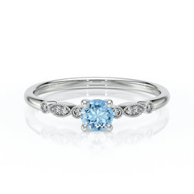 Solitaire accompagné aigue-marine et diamant Pluie d’étoiles - 9