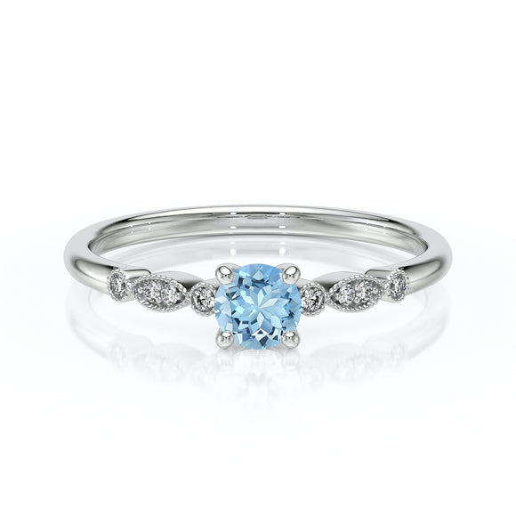 Solitaire accompagné aigue-marine et diamant Pluie d’étoiles - 9