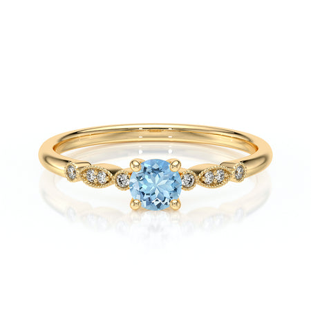 Solitaire accompagné aigue-marine et diamant Pluie d’étoiles - 9