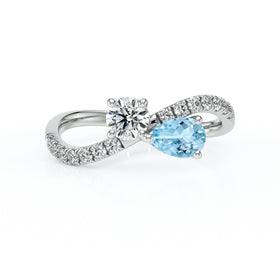 Solitaire accompagné aigue-marine et diamant Toi et Moi - 2
