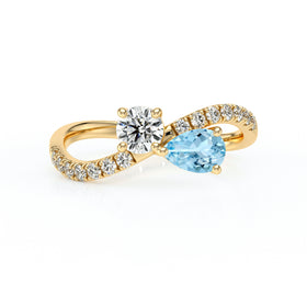Solitaire accompagné aigue-marine et diamant Toi et Moi - 2