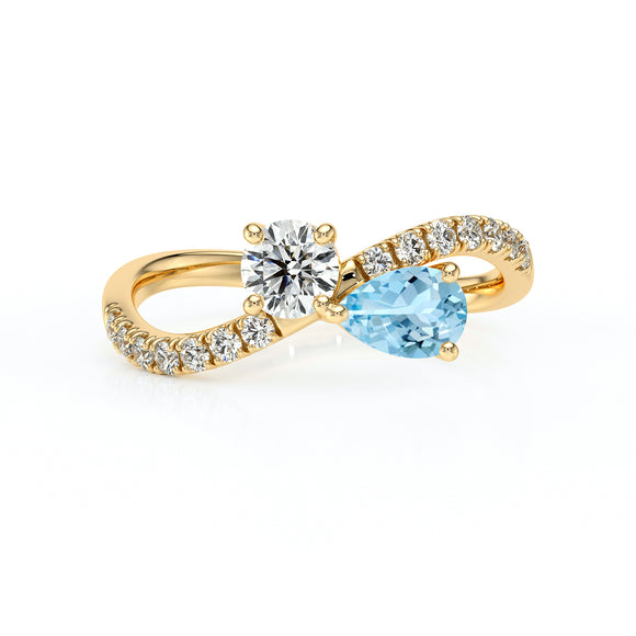 Solitaire accompagné aigue-marine et diamant Toi et Moi - 2