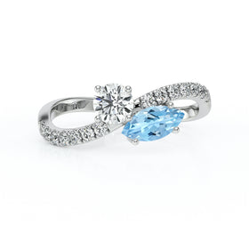 Solitaire accompagné aigue-marine et diamant Toi et Moi - 3