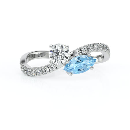 Solitaire accompagné aigue-marine et diamant Toi et Moi - 3