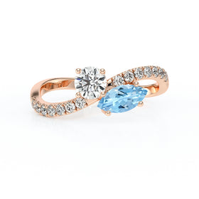Solitaire accompagné aigue-marine et diamant Toi et Moi - 3