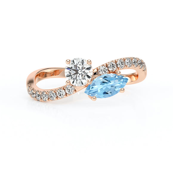 Solitaire accompagné aigue-marine et diamant Toi et Moi - 3