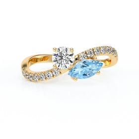 Solitaire accompagné aigue-marine et diamant Toi et Moi - 3