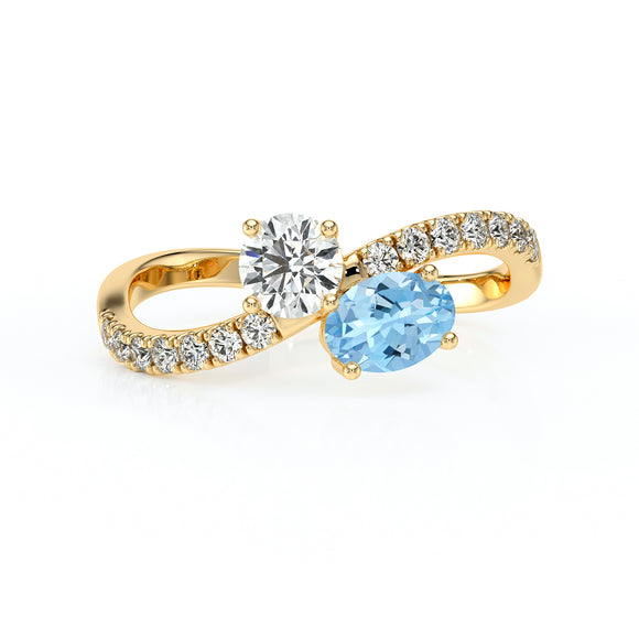 Solitaire accompagné aigue-marine et diamant Toi et Moi - 4