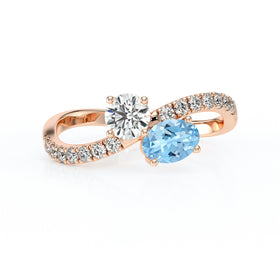 Solitaire accompagné aigue-marine et diamant Toi et Moi - 4