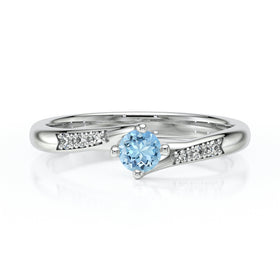 Solitaire accompagné aigue-marine et diamant Fou de toi - 1