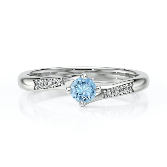 Solitaire accompagné aigue-marine et diamant Fou de toi - 1