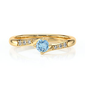 Solitaire accompagné aigue-marine et diamant Fou de toi - 1