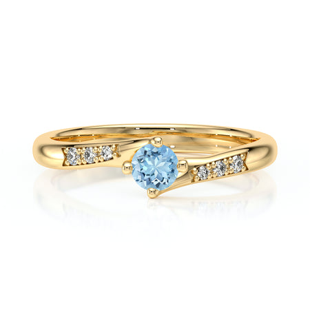 Solitaire accompagné aigue-marine et diamant Fou de toi - 1