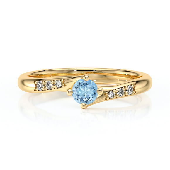 Solitaire accompagné aigue-marine et diamant Fou de toi - 1