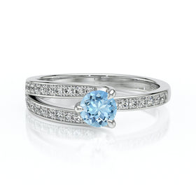 Solitaire accompagné aigue-marine et diamant Fou de toi - 5